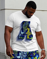 Men's Plus Size Street Fashion Pattern Chest Stereoscopic Projection "A" Printed Short-sleeved T-shirt Shorts Suit